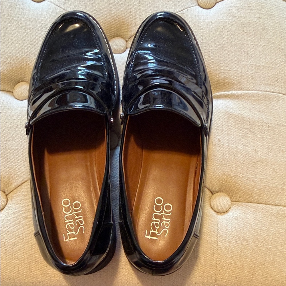 Like new-Franco Sarto Shiny Black Patent Leather Penny Loafers- only worn twice!
